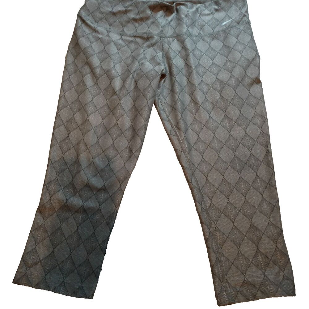 Nike Capri Activewear Leggings Dri-Fit Stretch Size XL Grey Diamond Print